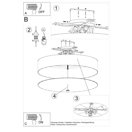 Notice de montage du plafonnier rond au plafond, étapes de raccordement électrique