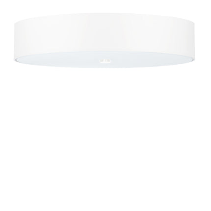 Détail du diffuseur en verre du plafonnier rond en tissu blanc de 60 cm