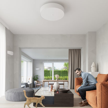 Notice de montage du plafonnier rond en tissu blanc, fixation au plafond