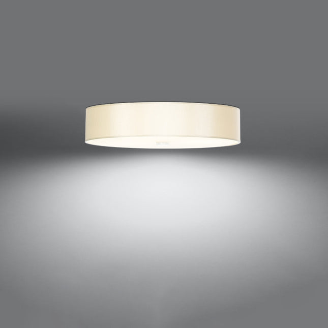 Plafonnier rond en tissu blanc de 60 cm au plafond, diffuseur lumineux vers le bas