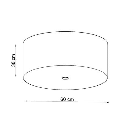 Schéma de cotes du plafonnier rond tissu noir, diamètre 60 cm et hauteur 30 cm