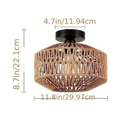 Schéma des cotes du plafonnier en rotin, abat-jour 30 cm de diamètre et 22 cm de hauteur