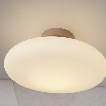Diffuseur en verre blanc opalin du plafonnier Sapporo vu de face, finition mate