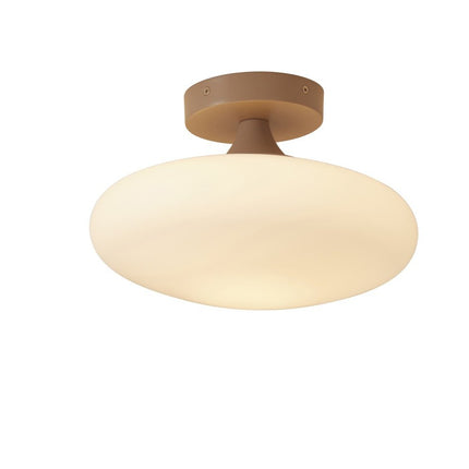 Plafonnier Sapporo en verre blanc opalin et support sable, vue d'ensemble sur fond blanc