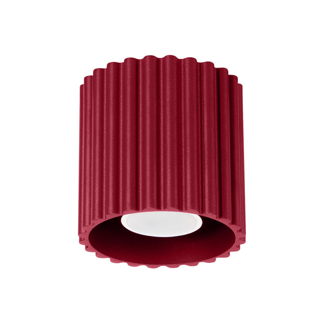 Plafonnier spot Aura en aluminium bordeaux cannelé avec douille GU10, vue de face