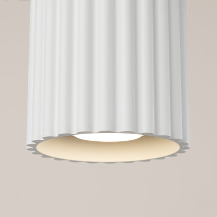 Close-up of the fluted texture and the GU10 socket of the white Aura ceiling light