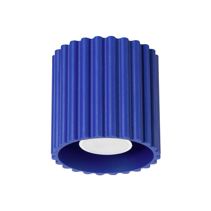 Plafonnier spot Aura en aluminium cannelé bleu outremer avec douille GU10, vue de face