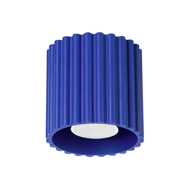Plafonnier spot Aura en aluminium cannelé bleu outremer avec douille GU10, vue de face