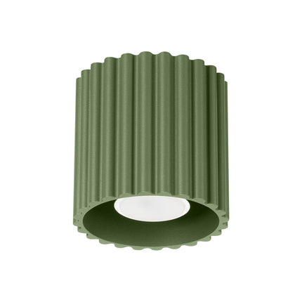 Plafonnier spot Aura en aluminium cannelé vert olive, douille GU10, vue de face