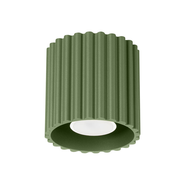 Plafonnier spot Aura en aluminium cannelé vert olive, douille GU10, vue de face