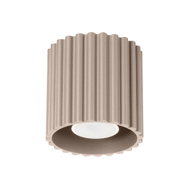 Plafonnier spot Aura en aluminium taupe rainuré, corps cylindrique compact avec douille GU10