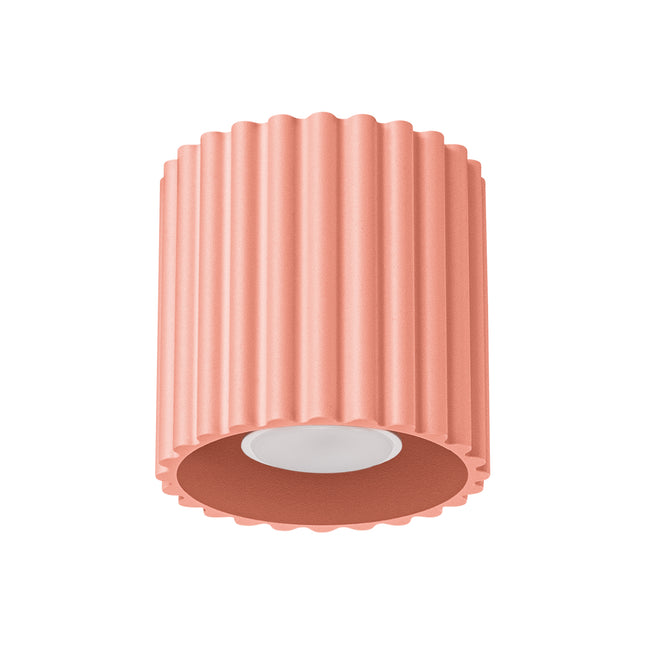 Plafonnier spot Aura cylindrique cannelé en aluminium pêche à culot GU10, vue de face