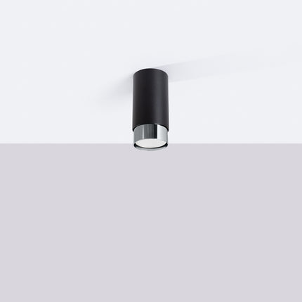 plafonnier spot cylindre noir et chrome 12,5 cm, vue en situation
