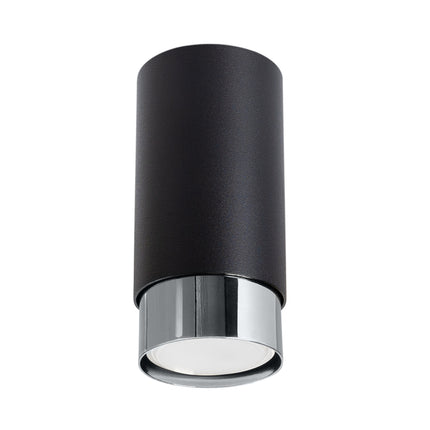 plafonnier spot cylindre noir et chrome 12,5 cm, packshot sur fond blanc