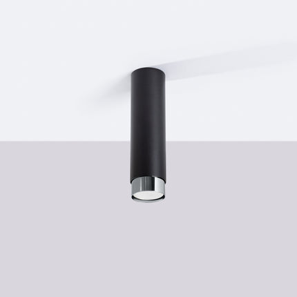 plafonnier spot cylindre noir et chrome 22,5 cm, vue en situation