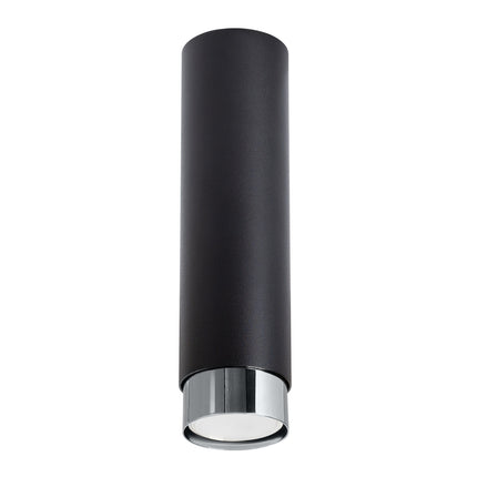 plafonnier spot cylindre noir et chrome 22,5 cm, packshot sur fond blanc