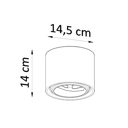 Schéma des dimensions du plafonnier spot cylindrique : 14,5 cm de diamètre et 14 cm de hauteur