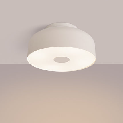 plafonnier tambour 30 cm beige à 4 lumières, lumière allumée