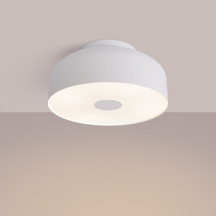plafonnier tambour 30 cm blanc à 4 lumières, lumière allumée