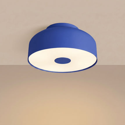 Plafonnier Tambour 30 cm Bleu Outremer à 4 Lumières, lumière allumée
