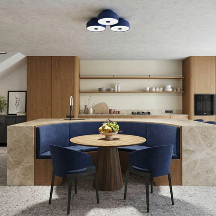Plafonnier Tambour 30 cm Bleu Outremer à 4 Lumières, mise en situation 2