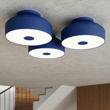 Plafonnier Tambour 30 cm Bleu Outremer à 4 Lumières, mise en situation 3