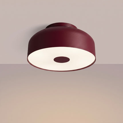 plafonnier tambour 30 cm bordeaux à 4 lumières, lumière allumée