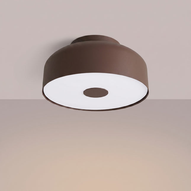 Plafonnier Tambour 30 cm Brun Chocolat à 4 Lumières, lumière allumée
