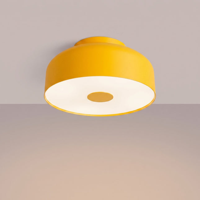 Plafonnier Tambour 30 cm Jaune Ambré à 4 Lumières, lumière allumée