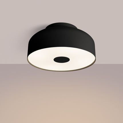 plafonnier tambour 30 cm noir à 4 lumières, lumière allumée