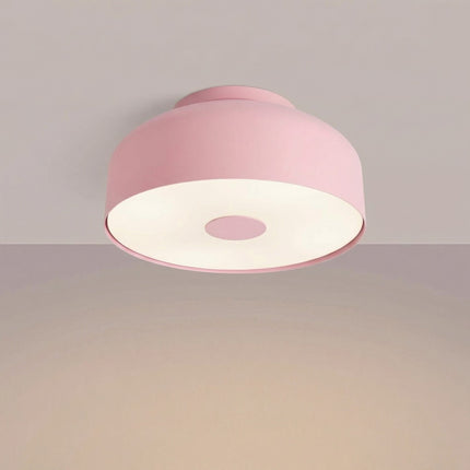 plafonnier tambour 30 cm rose poudré à 4 lumières, lumière allumée