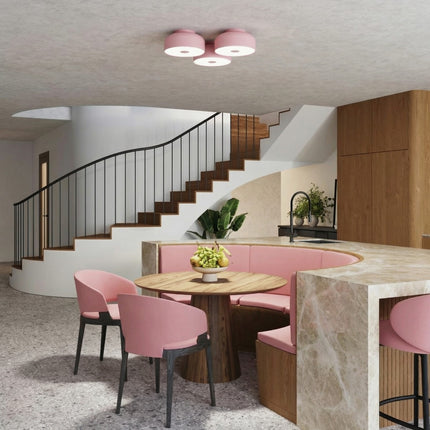 plafonnier tambour 30 cm rose poudré à 4 lumières, vue d'ambiance
