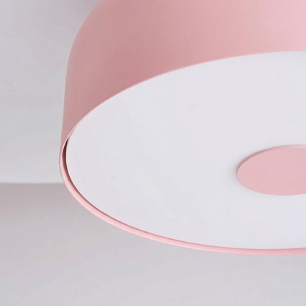 plafonnier tambour 30 cm rose poudré à 4 lumières, packshot de trois quarts