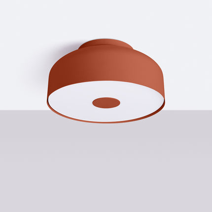 plafonnier tambour 30 cm rouge ocre à 4 lumières, vue en situation