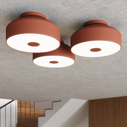 plafonnier tambour 30 cm rouge ocre à 4 lumières, intérieur contemporain