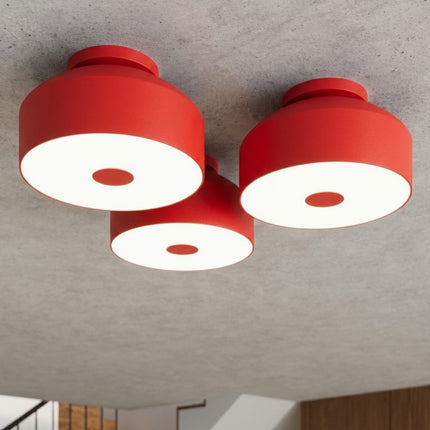 plafonnier tambour 30 cm rouge vif à 4 lumières, intérieur contemporain