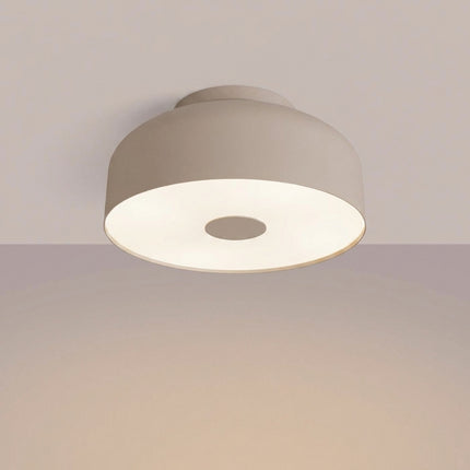 Plafonnier Tambour 30 cm Taupe à 4 Lumières, lumière allumée