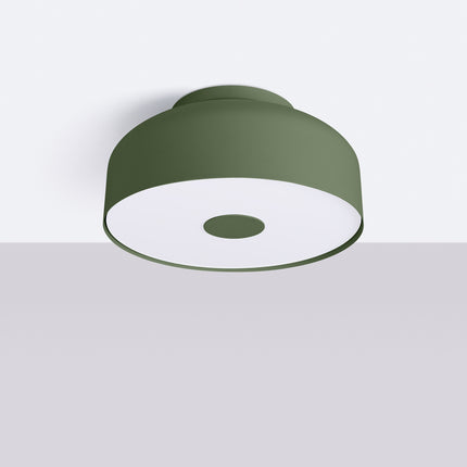 plafonnier tambour 30 cm vert olive à 4 lumières, vue en situation