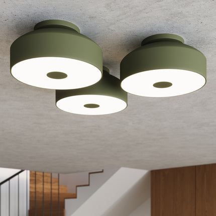 plafonnier tambour 30 cm vert olive à 4 lumières, intérieur contemporain