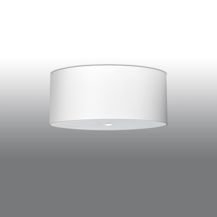 Plafonnier tissu rond blanc de 60 cm, abat-jour tambour vu de face sur fond clair