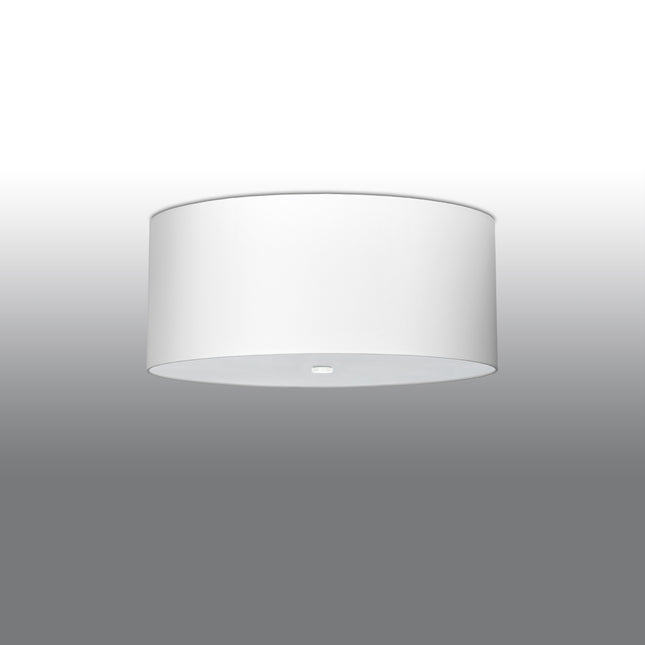 Plafonnier tissu rond blanc de 60 cm, abat-jour tambour vu de face sur fond clair