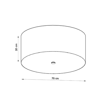 Schéma coté du plafonnier rond noir : 70 cm de diamètre et 35 cm de hauteur.