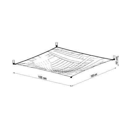 Schéma coté du plafonnier en tissu tendu blanc : 105 x 105 x 15 cm.