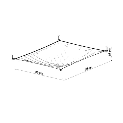 Schéma coté du plafonnier en tissu tendu blanc : 105 x 80 x 15 cm.