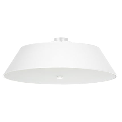 Plafonnier Trapèze en tissu blanc de 70 cm, abat-jour évasé et diffuseur en verre