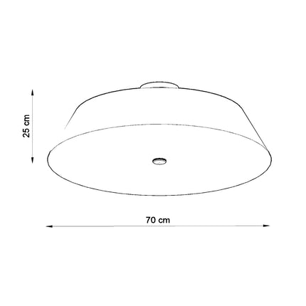 Schéma de cotes du plafonnier Trapèze : 70 cm de diamètre et 25 cm de hauteur