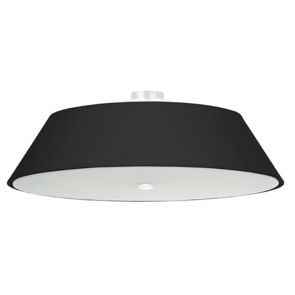 Plafonnier Trapèze en tissu noir de 70 cm, abat-jour trapézoïdal plaqué au plafond, diffuseur en verre blanc