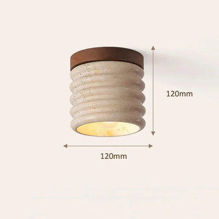 Esquema de las dimensiones del plafón cilindro de travertino, 12 cm de diámetro y 12 cm de altura