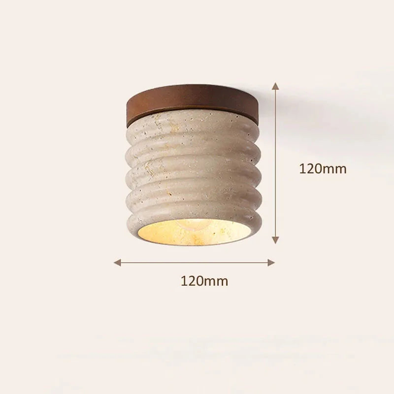 Dimensions Lámpara de Techo Cilíndrica de Travertino Natural y Madera estilo Japandi