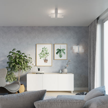 Détail des panneaux en finition blanche et des inserts en verre